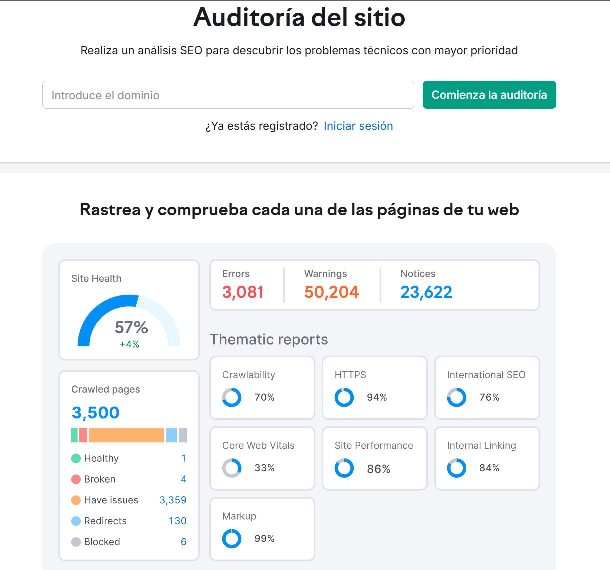 pagina-de-auditoria-de-sitio-de-semrush