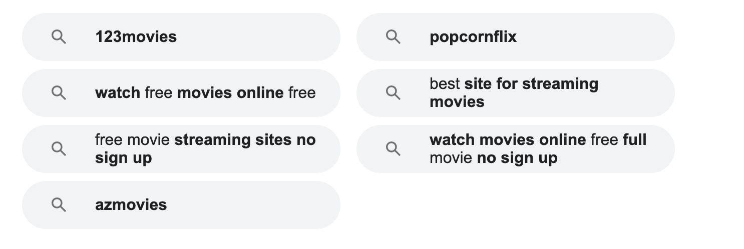 Google autosuggest for query: free movies 