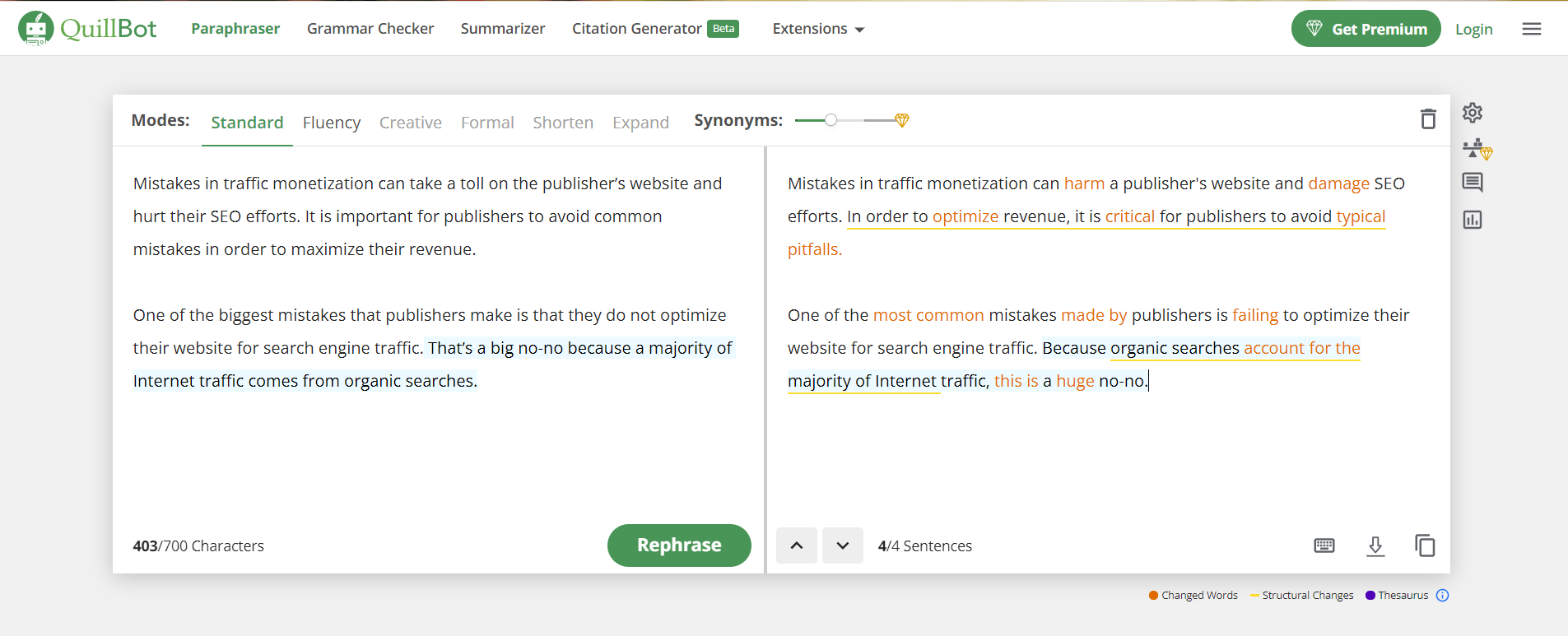 Quillbot aloows for rich text rephrasing
