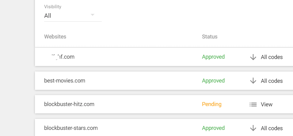 Websites approval statuses