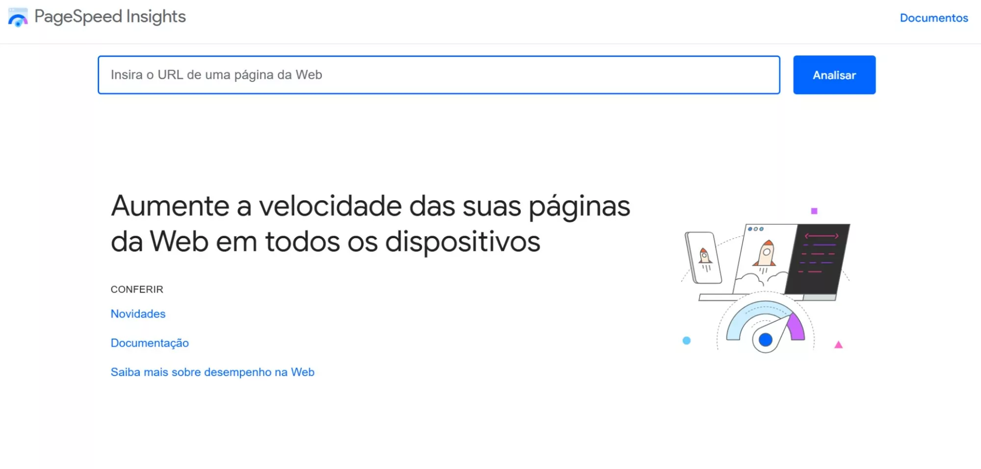 pagina-inicial-da-ferramenta-de-otimizacao-pagespeed-insights