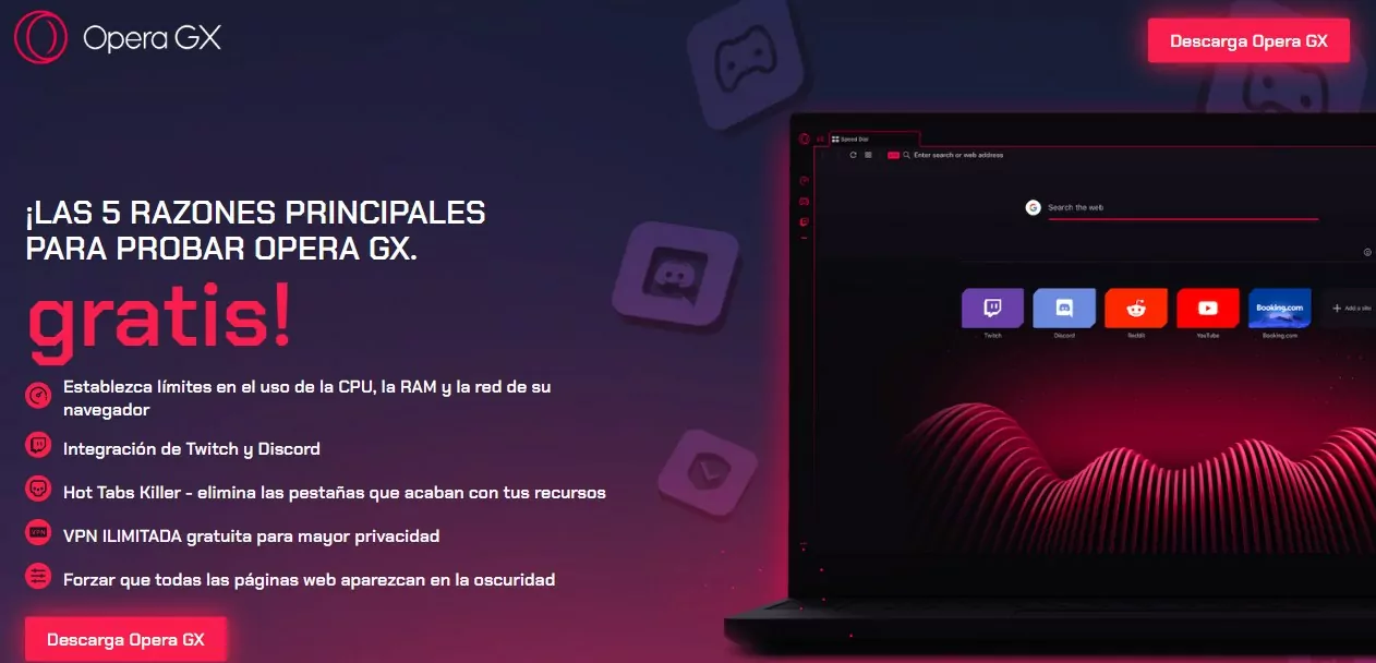 pantalla-inicial-de-OperaGX-con-caracteristicas-principales-m&aacute;s-bot&oacute;n-de-descarga