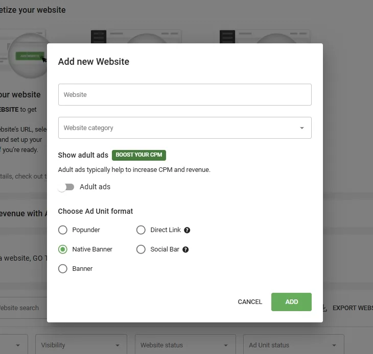 ventana-de-seleccion-de-formatos-de-anuncios-en-adsterra